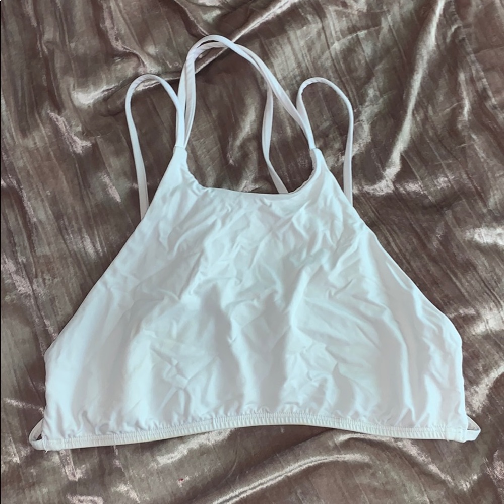 Frankie’s Bikini White Halter bikini top.